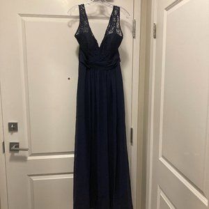 Navy Bari Jay Bridesmaid Dress Size 8 with lace Style #1466